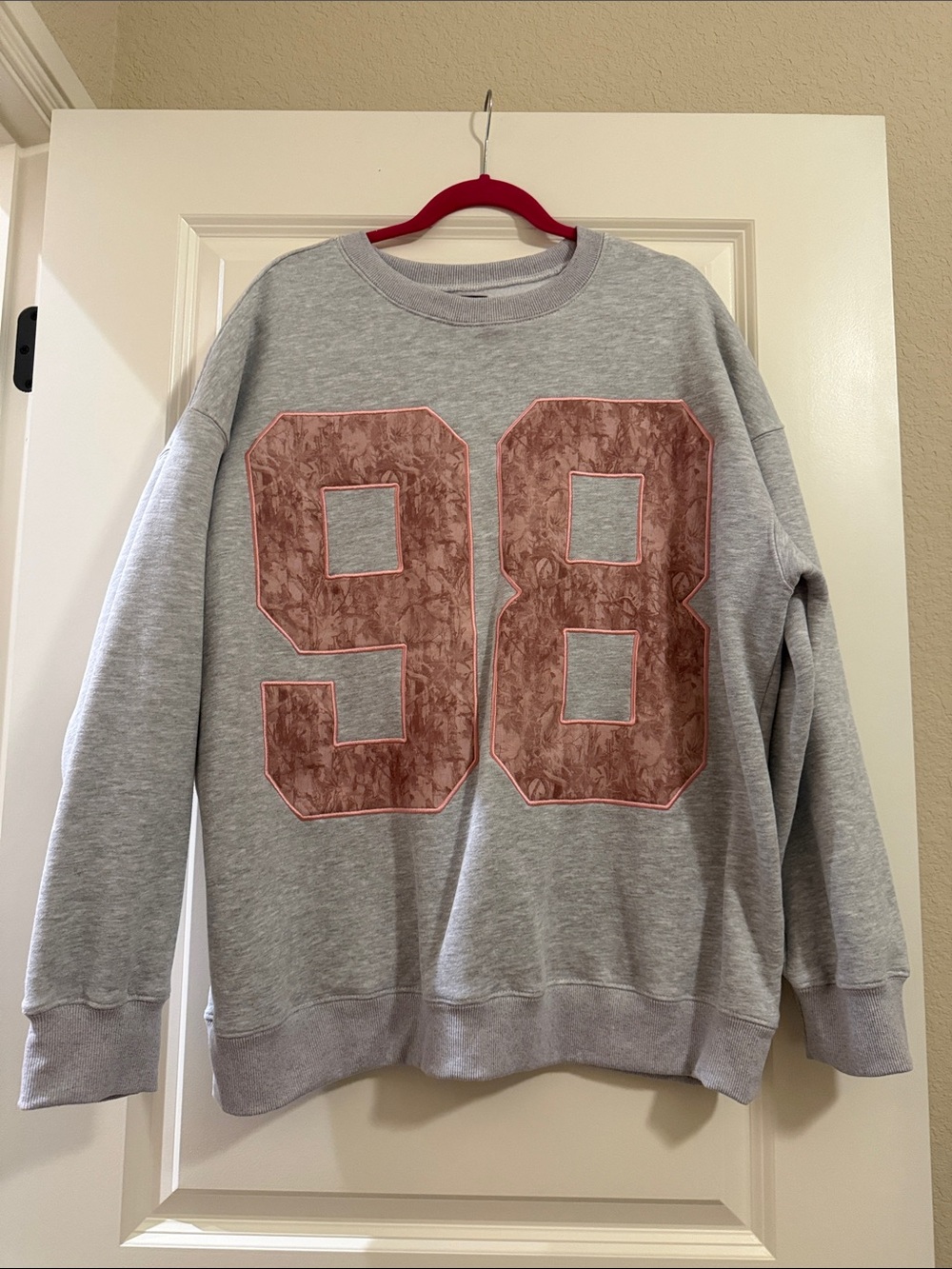 Birdie Women’s Gray Crewneck Sweatshirt with Pink Rose '98 Applique